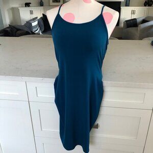 Bodycon Slip Midi Dress w Spaghetti Straps Teal Blue Sz 8 - no brand/fabric tag